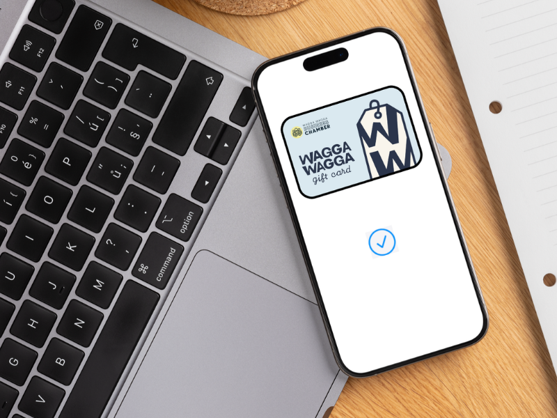 Wagga Wagga Gift Card displayed in a digital phone wallet mock-up, showcasing the gift card's digital use.
